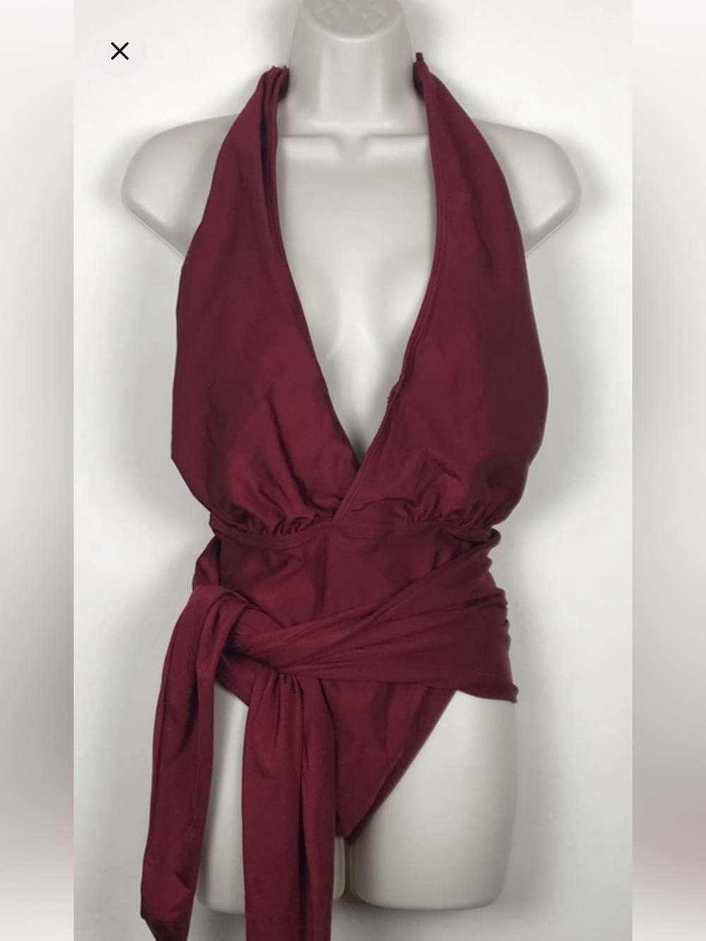 Nicole Miller swim suit deep neckline w/ hip sash